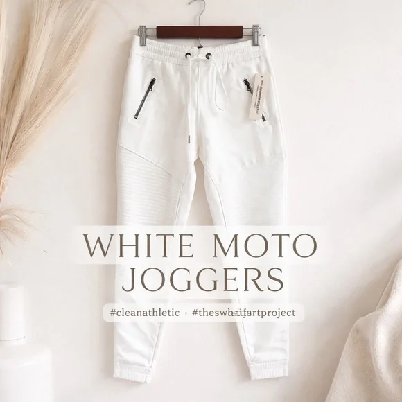 The Sweatshirt Project White Moto Joggers | Quilted Panels NWT M Zip Pockets - Picture 1 of 6